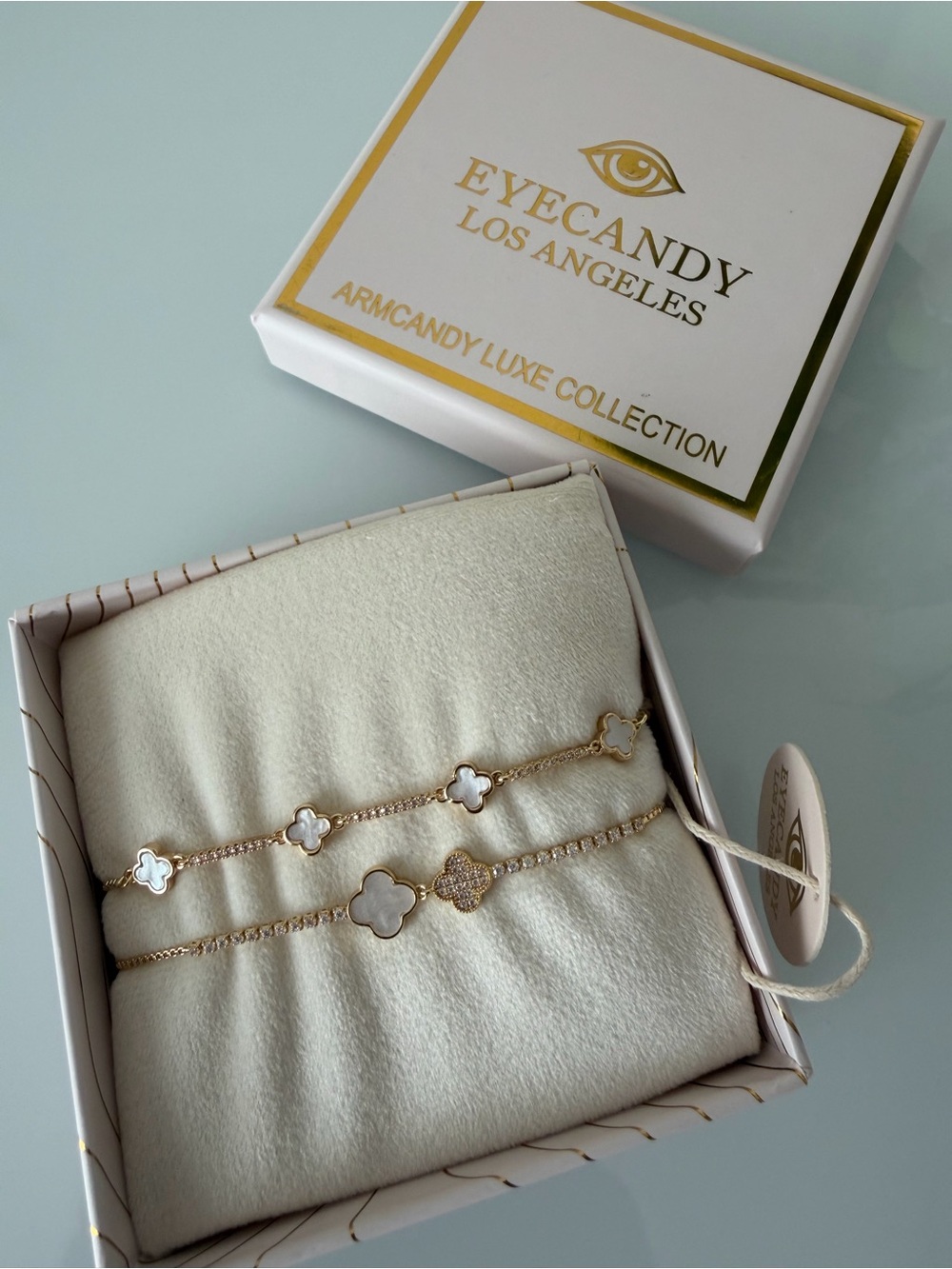 Gold mother of pearl Clover Bracelet Set